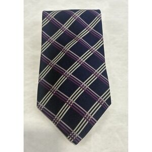 Brooks Brothers Makers Silk Tie Woven in England Plaid‎ Navy Purple USA